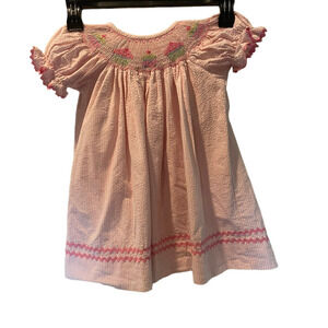 Secret Wishes Pink Smocked Seersucker Cupcake Dress with Ric Rac